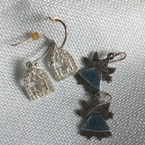 Christmas Earrings One Silver Plated Nativity . One is Angels